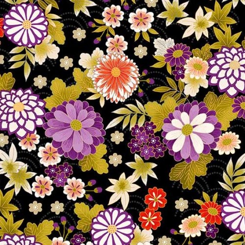 Kimono Japanese Chrysanthemum Black