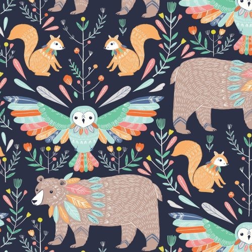 Boho Meadow Animals Blue