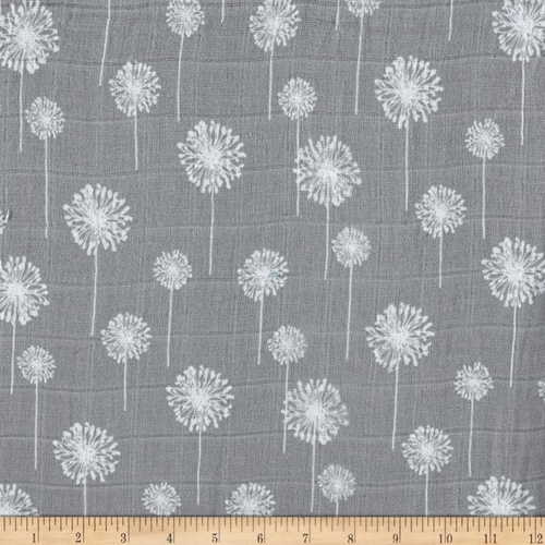 Garden Dandelion Grey Double Gauze