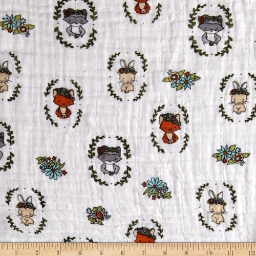 Flower Crown Animals Double Gauze