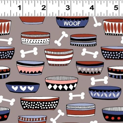 Playful Pups Dog Bowls Bones Grey