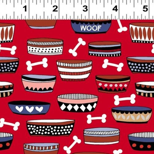 Playful Pups Dog Bowls Bones Red