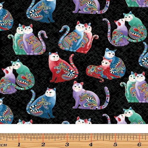 Cat-i-tude 2 Playful Cats Paisley Black