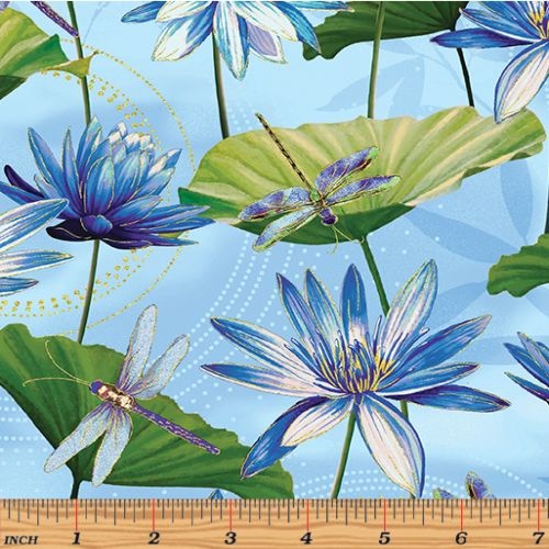 Dragonfly Dance Waterlily Pool Blue