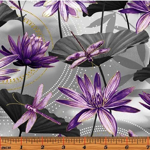 Dragonfly Dance Waterlily Pool Grey