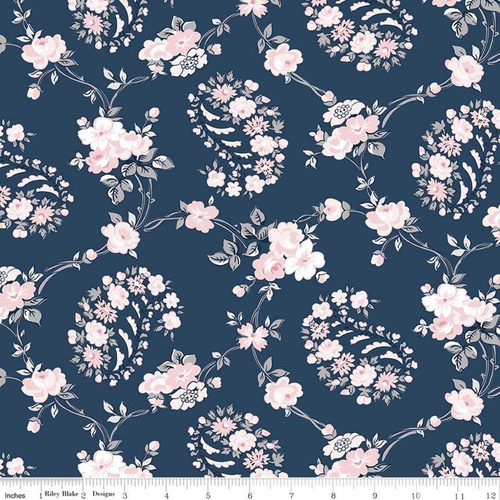 Majestic Flower Vine Navy