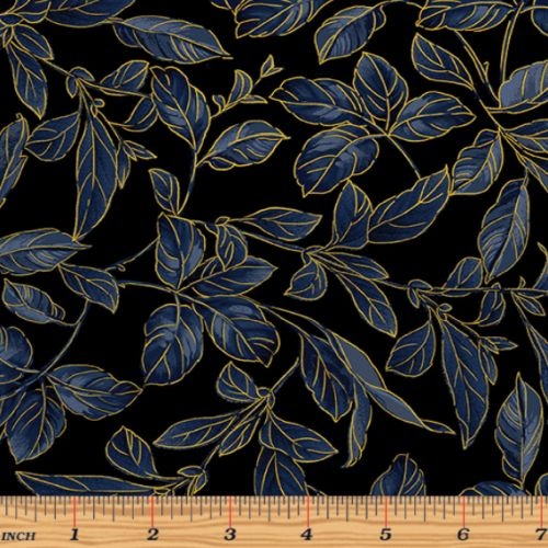 Blue Symphony Botanical Leaves Black