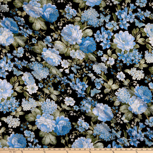 Blue Symphony Garden Floral Black