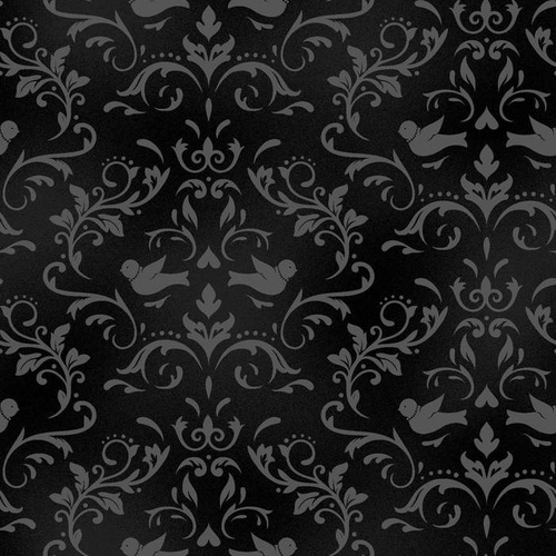 Welcome Home Flannel Bird Damask Black