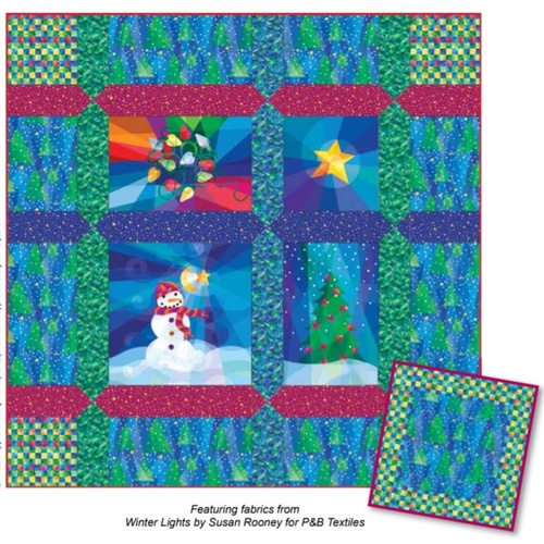Winter Lights Snowman Quilt and Pillow Kit