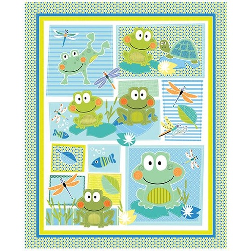 Toadily Cute Frogs Quilt Cot Panel