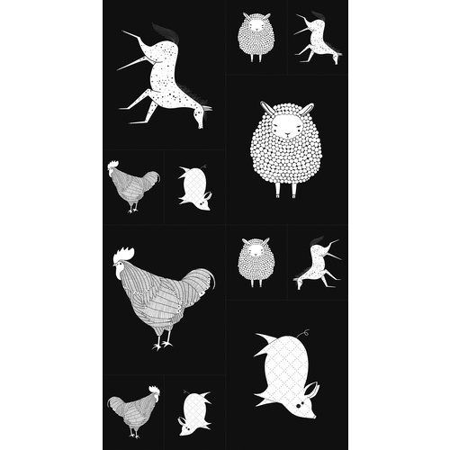 Farm Charm Animals Panel Black White