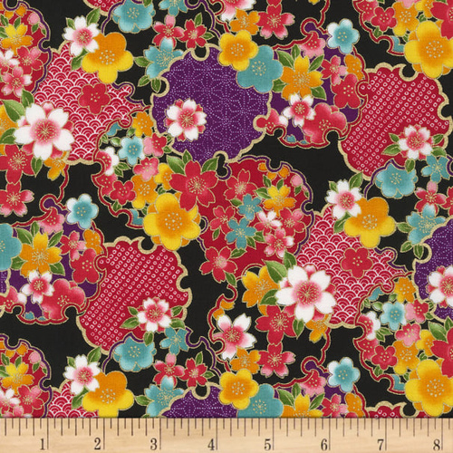 Sakura Brook Metallic Oriental Floral Black 850288D2-4