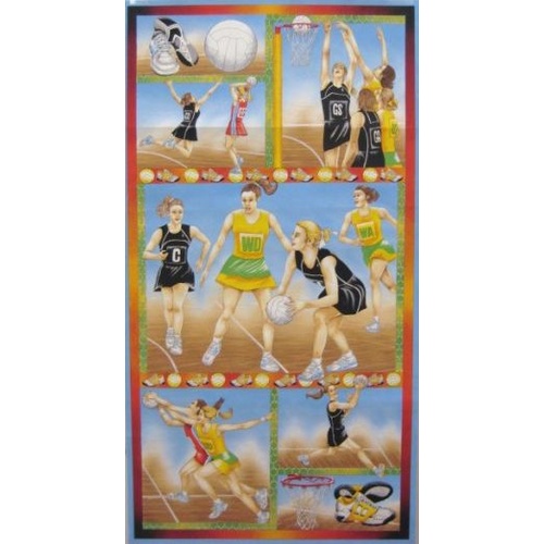 Court Time Netball Players Quilt Panel