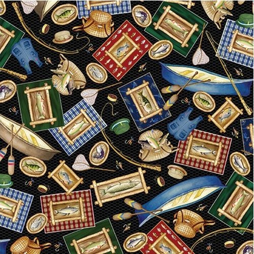Keep It Reel Fish Lake House Motifs Black 7931-3112