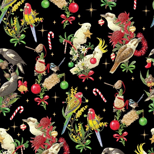 Aussie Christmas Bush Birds Black DV3152