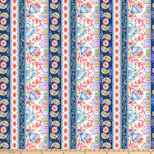 Gypsy Dreams Floral Stripe Blue 9745 075