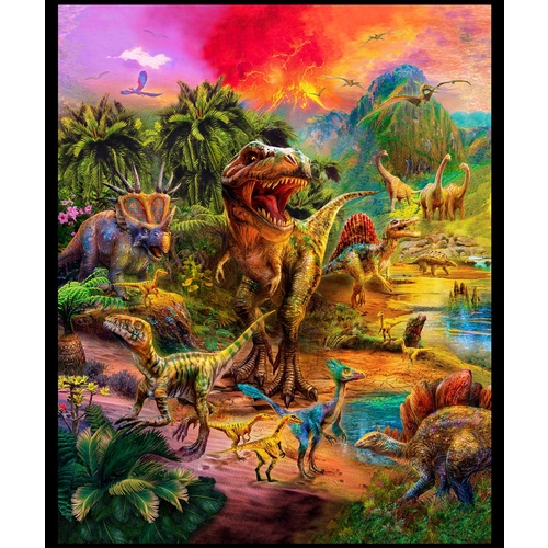 Picture This Wild Digital Dinosaur Quilt Panel
