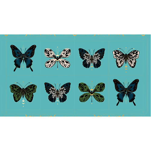 Moda Tiger Fly Metallic Butterfly Panel Turq RS2012 13M