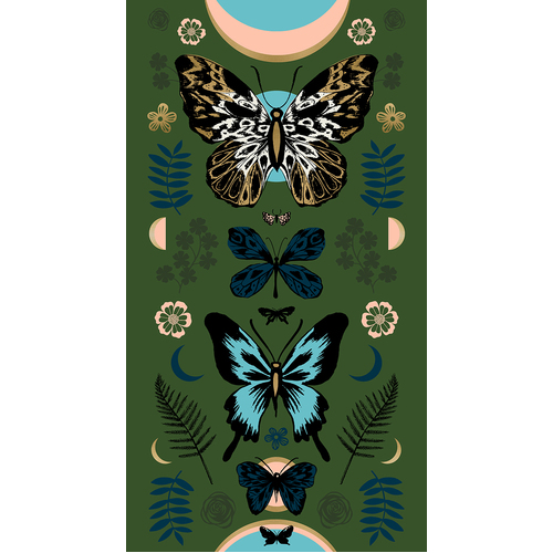 Moda Tiger Fly Metallic Butterfly Panel Green RS2011 13M