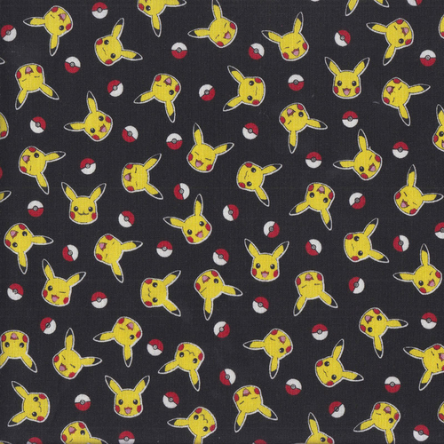 Licensed Pokemon Pikachu Pokeballs Fabric Black 100664 