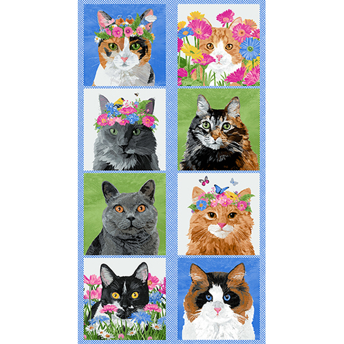 Meow Meadow Floral Cats Panel