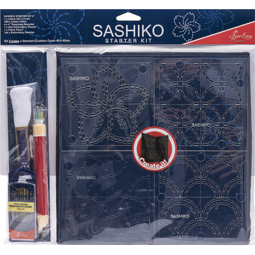 Sashiko Starter Cushion Kit Template, Thread, Fabric