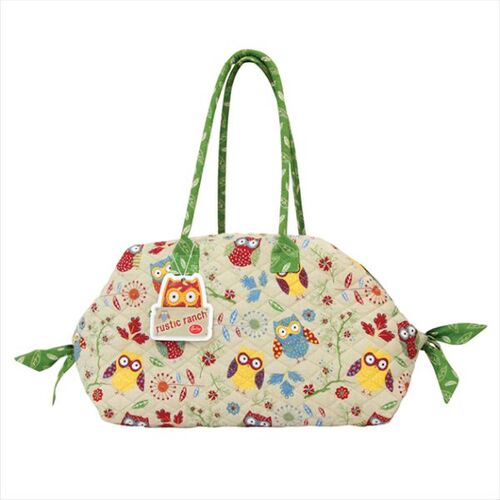 Owl Quilted Craft Sewing Knitting Bag Cream