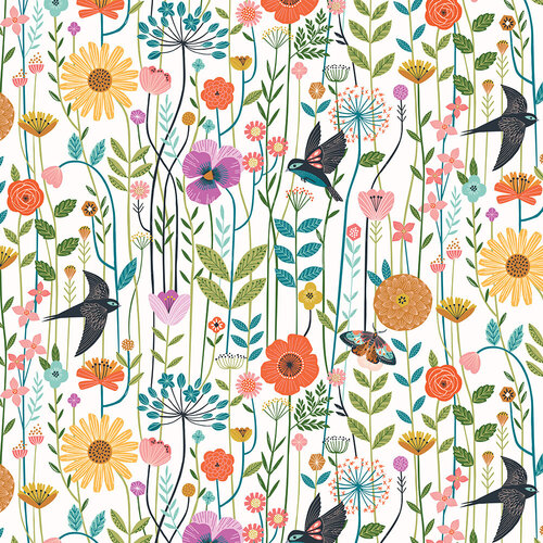 Aviary Meadow Bird Butterfly Floral 1722