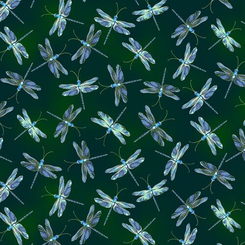 Moonlight Serenade Metallic Dragonflies Green 9752M-44