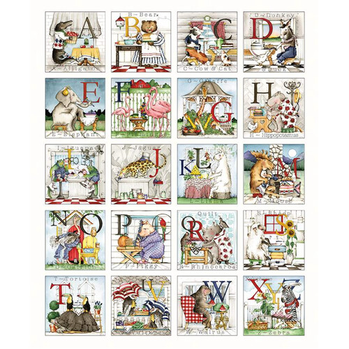 Hungry Animal Alphabet A-Z Digital Quilt Panel 10180