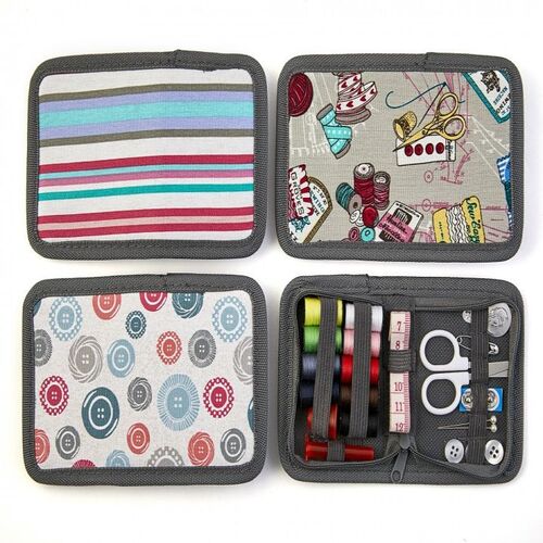 Fabric Travel Sewing Kit with Zipper Closure