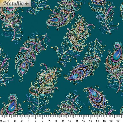 Peacock Flourish Floating Feathers Teal 10235M-85