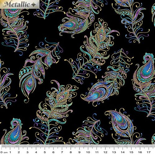 Peacock Flourish Floating Feathers Black 10235M-12