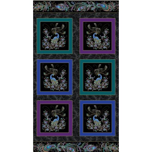 Peacock Flourish Box Panel Metallic Black 10225M-12