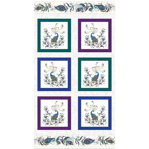 Peacock Flourish Box Panel Metallic White 10225M-09