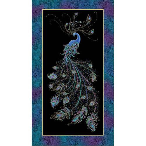 Peacock Flourish Panel Metallic Black 1024M-12