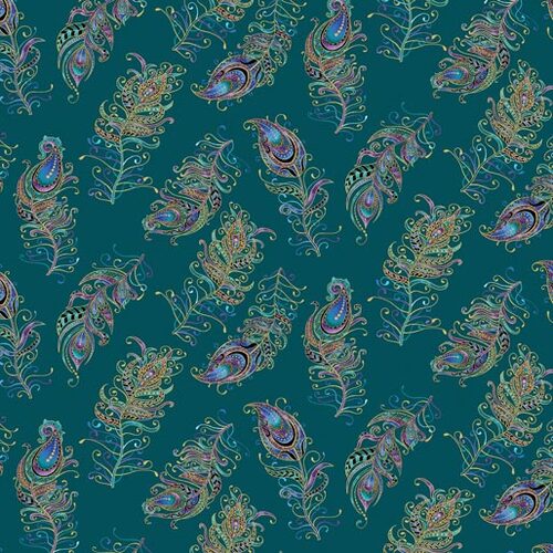 Peacock Flourish Feathers Teal Wide Back 108" 10235W85B