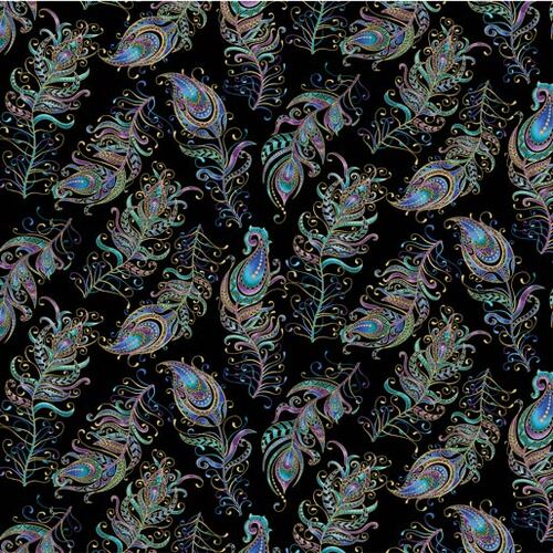 Peacock Flourish Feathers Black Wide Back 108" 10235W12B