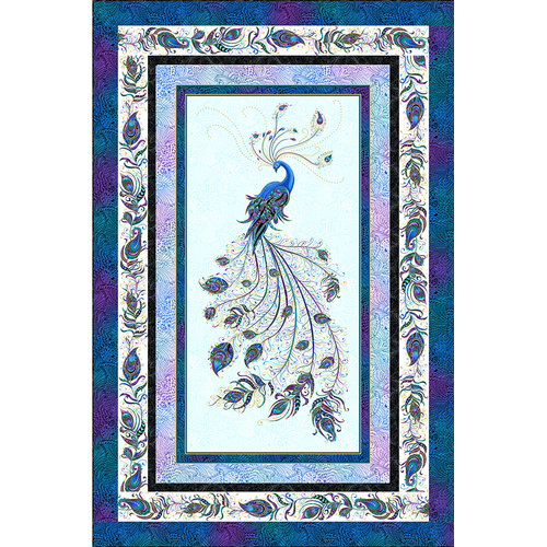 Peacock Flourish Quilt Kit White
