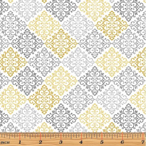 Words to Quilt By Medallion Grey Yellow 6973-15