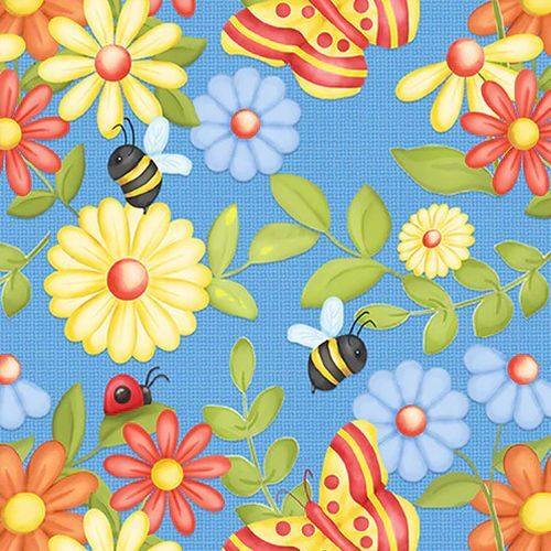 Gnome is Butterflies Bees Flowers Blue 9447-11
