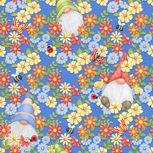 Gnome is Peeking Gnomes Floral Blue 9443-11