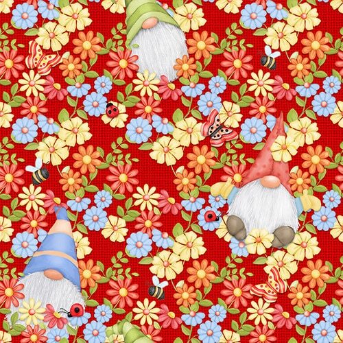 Gnome is Peeking Gnomes Floral Red 9443-88
