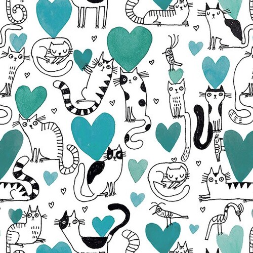 It's Raining Cats and Dogs Hearts Teal 335-80