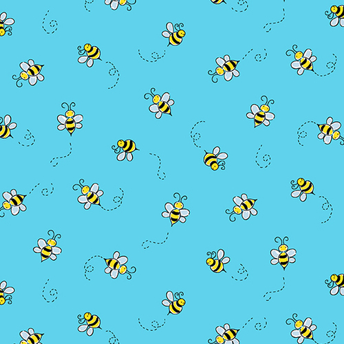Bumble Bees Buzzing Teal Blue A-9715-T