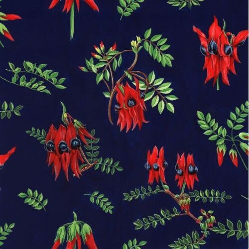 Australiana Sturt's Desert Pea Flowers Navy 11760-01