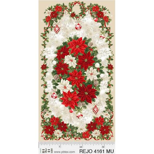 Rejoice Christmas Poinsettia Flowers Panel