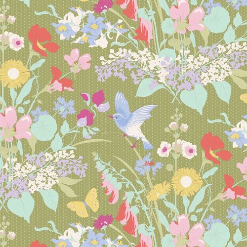 Tilda Gardenlife Bird Floral Green 100315