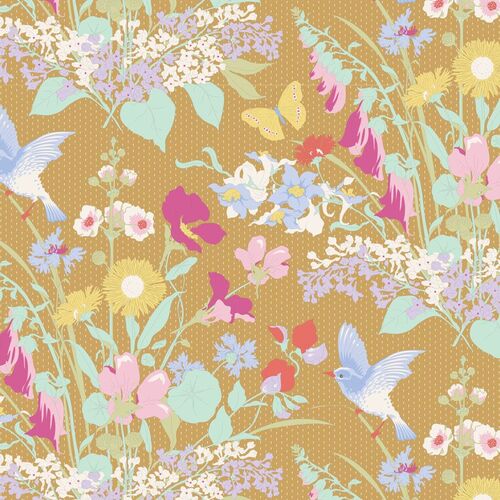 Tilda Gardenlife Bird Floral Mustard 100302